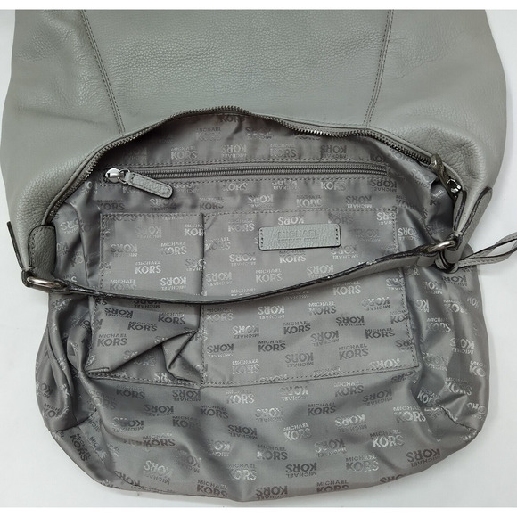 Michael Kors Gray Pebbled Leather Pushlock Zipper Hobo Shoulder Bag - Picture 12 of 16